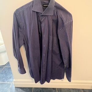 Elegant Blue and Red Striped Dress Shirt